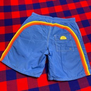 Sundek Men’s Vintage Blue Orange Yellow Red Stripe Swim Trunks Shorts Size 32